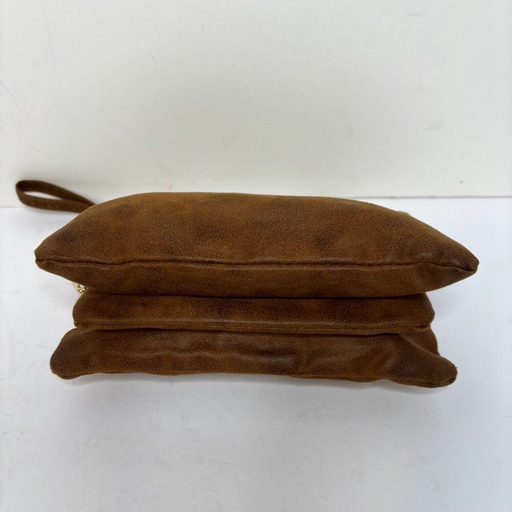 Caroline Hill Wristlet Clutch Brown Suede-Like Gold Zipper Removable Strap - Picture 3 of 9
